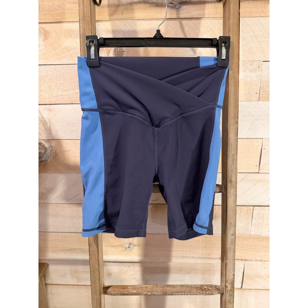 Wilo The Label Ribbed Crossover V-Waist Biker Shorts Navy Blue Small